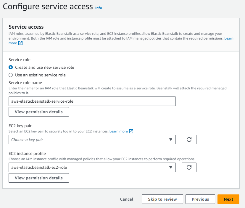 Configure service access page