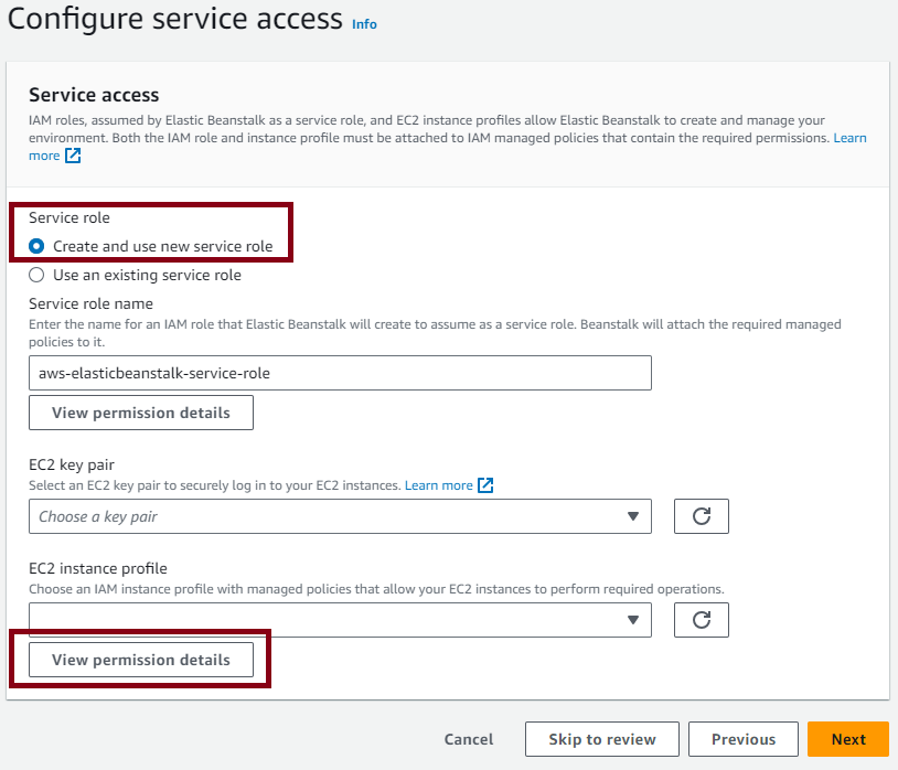 Configure service access step 1