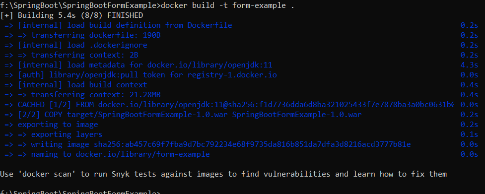 run docker build command