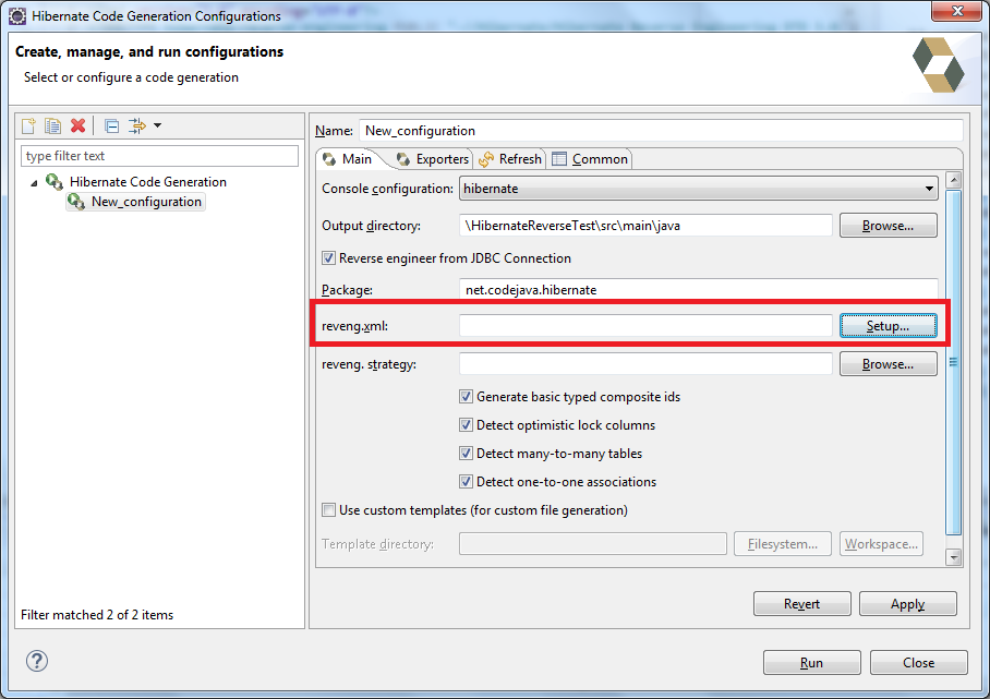 Locate hibernate reveng xml file