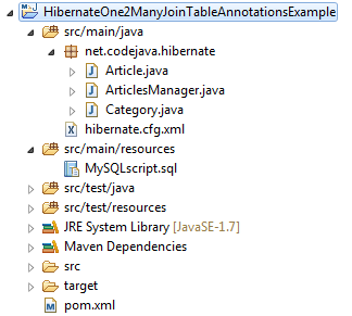 Hibernate One-to-Many Join Table Project Structure