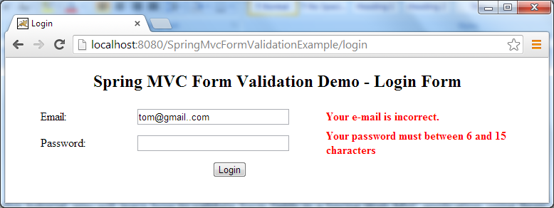 Spring MVC Form Validation Demo