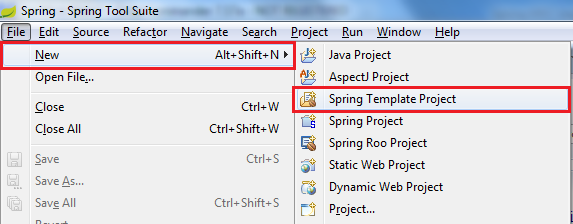 new spring template project menu