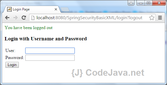 Spring Security Basic XML Demo -Logout page