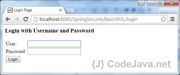 Spring Security Basic XML Demo - Login page