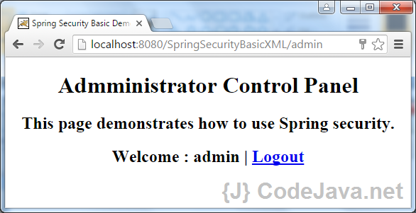 Spring Security Basic XML Demo - Login succeed