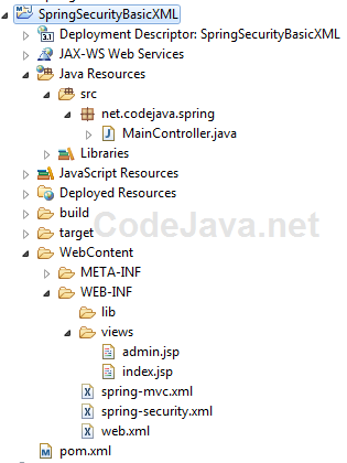 Spring Security Basic XML Eclipse Maven Project Structure
