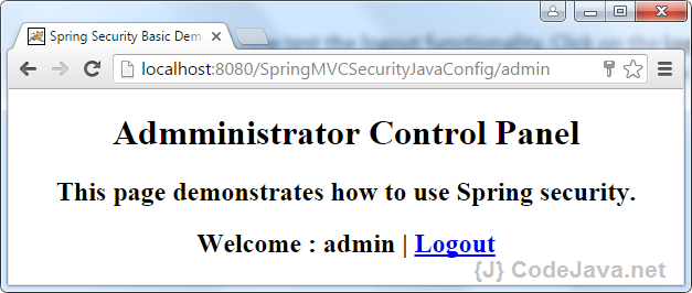 Spring MVC Security Java Config Admin Page