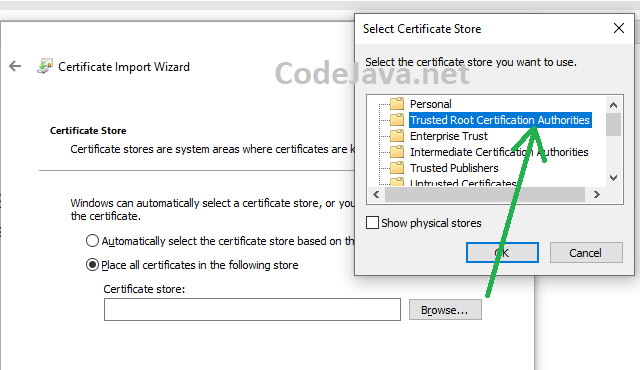 Place certificate to trusted store