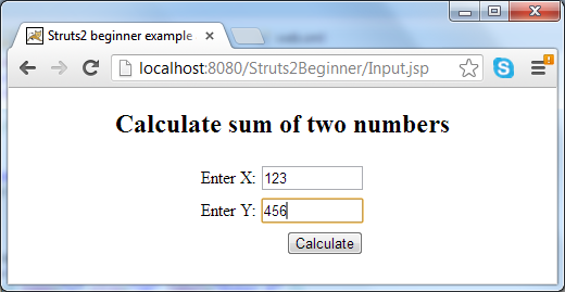 test the Struts2Beginner app - input numbers