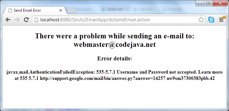 error sending e-mail