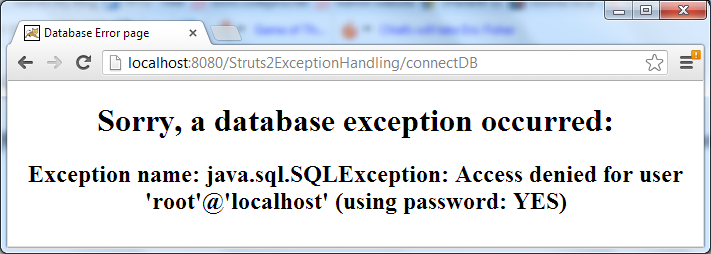 Struts2 exception handling test - database error