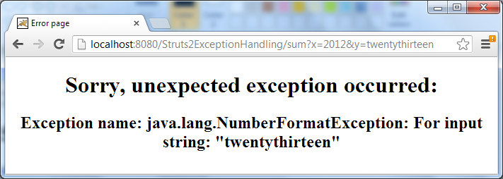 Struts2 exception handling test - error