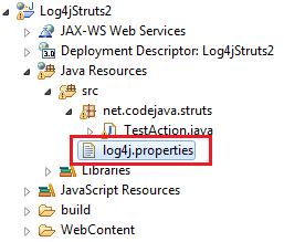 log4j config file in Struts2 project