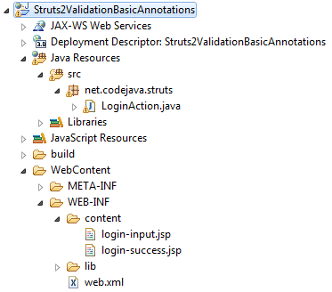 Struts2 Form Validation Annotations Eclipse project