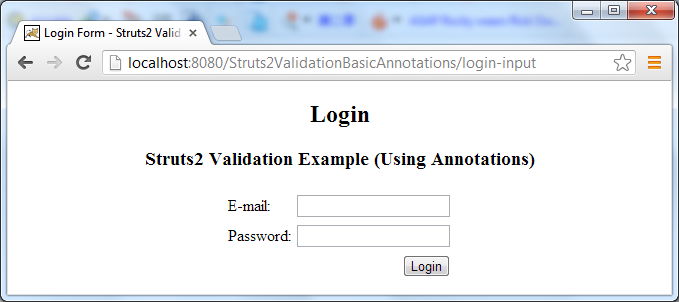 Test Struts2 form validation using annotations