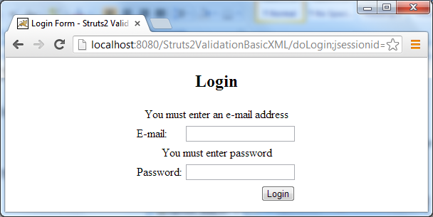 Test struts2 form validation - error 1