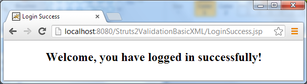 Test struts2 form validation - success page