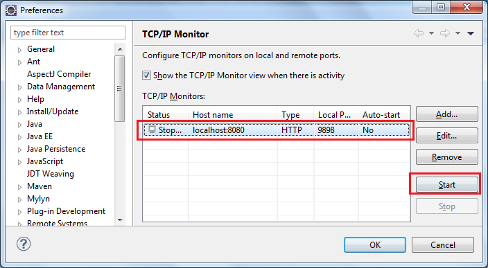 Start TCP IP Monitor