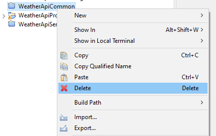 delete project context menu