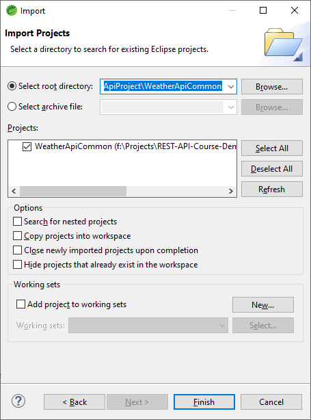 import project select root directory