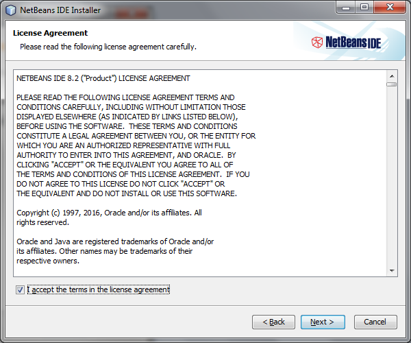 Install NetBeans accept license