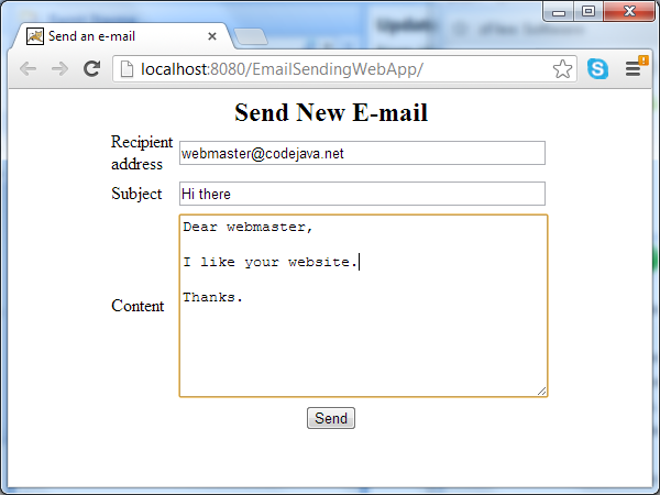 send new e-mail form