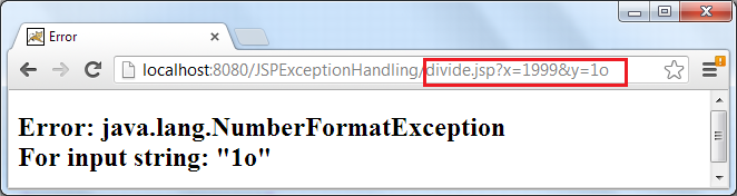 Test JSP page-level exception handling - exception 1