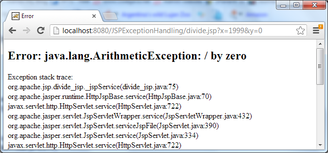 Test JSP page-level exception handling - stack trace