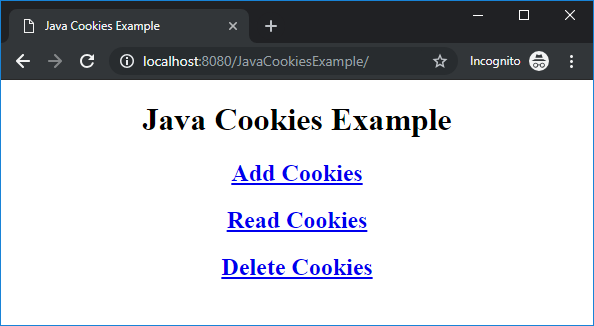 Java cookies test home page