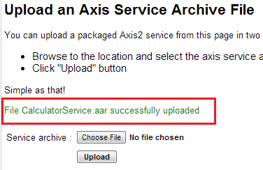 Axis2 service succesfully deployed