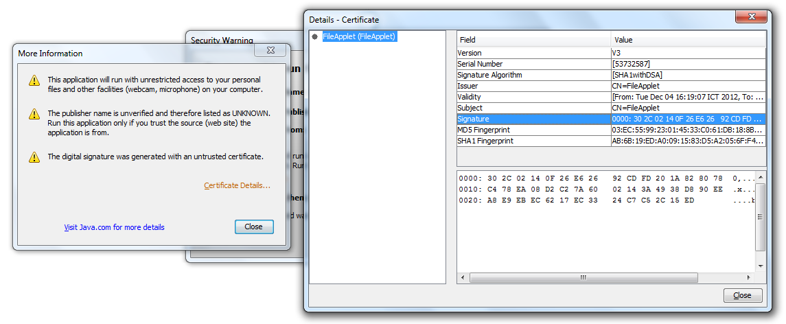 self-signed certificate information