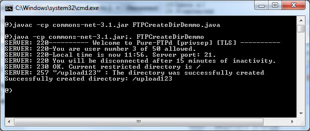 compile and run FTP create directory program