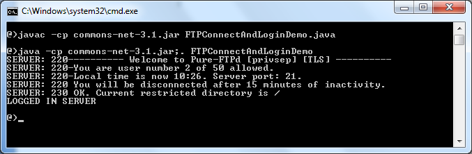 compile and run FTP login and connect program