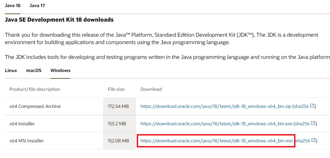download page of oracle jdk 17