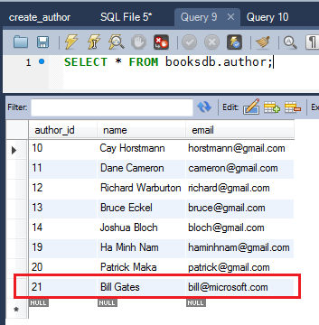 java call sp result in author table