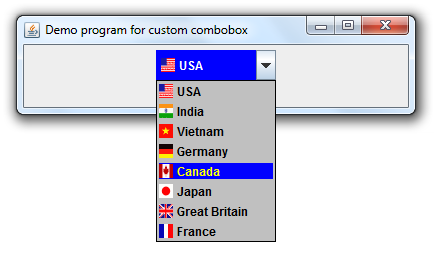 demo program for custom combo box