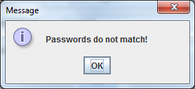 dialog message for passwords do not match