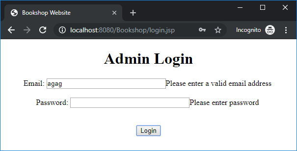 login validation error