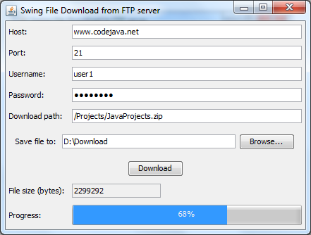 Swing File Download FTP application