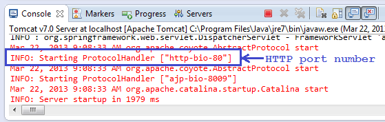 HTTP port number in Console view