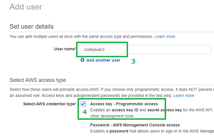 aws set user details