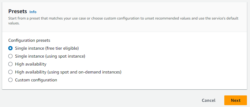 choose preset instance type