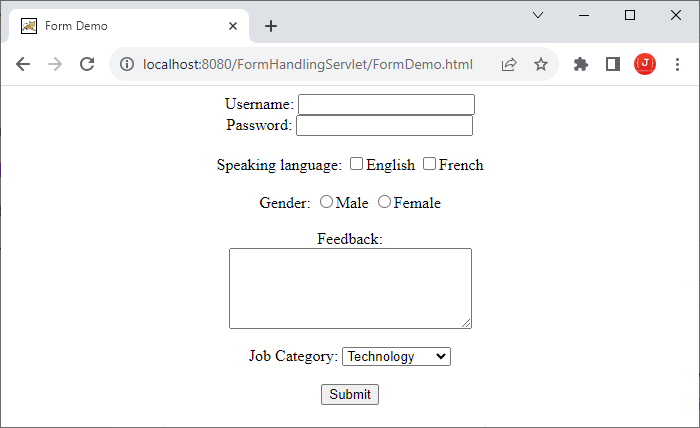 servlet form demo