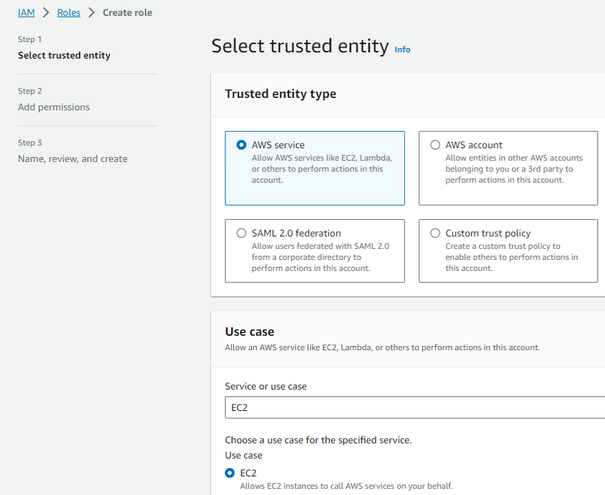 Create role use case EC2