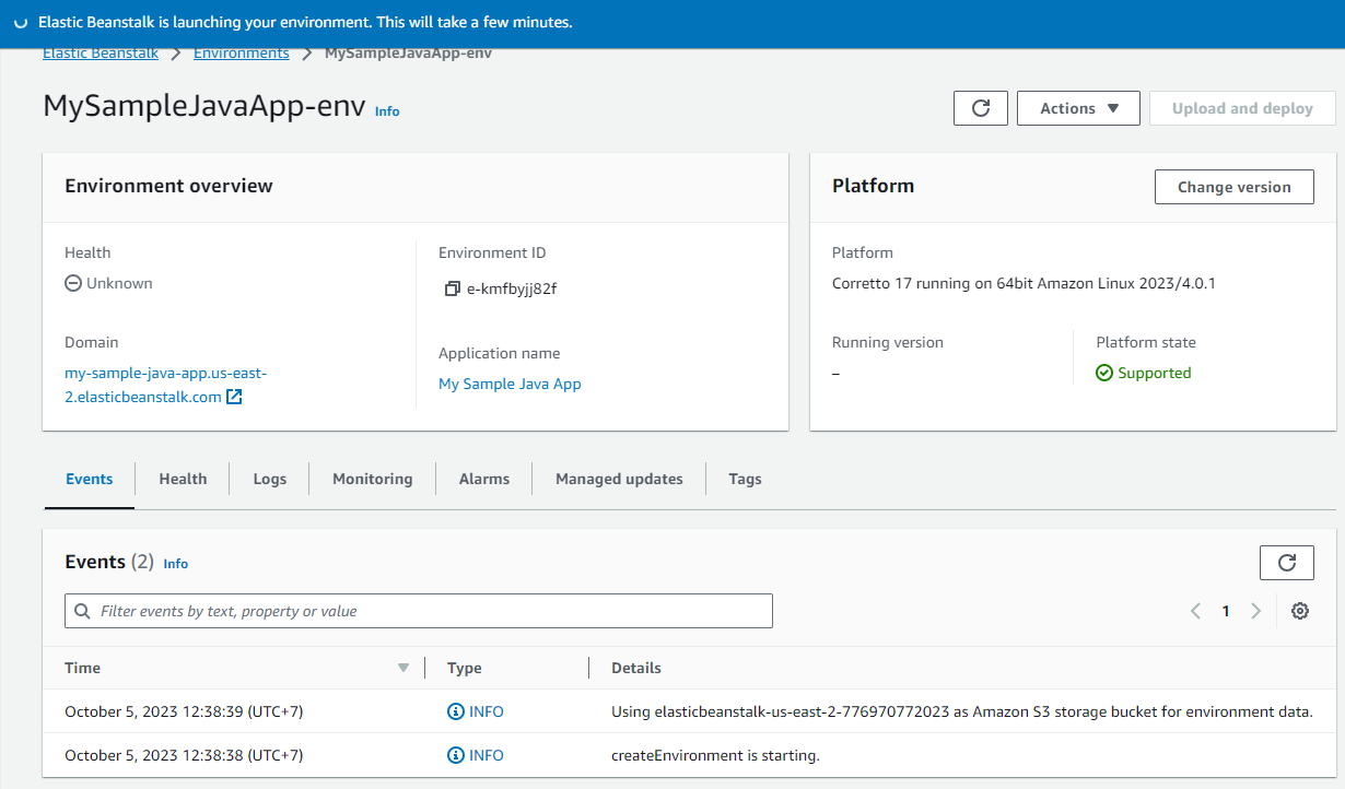 Environment page deploying