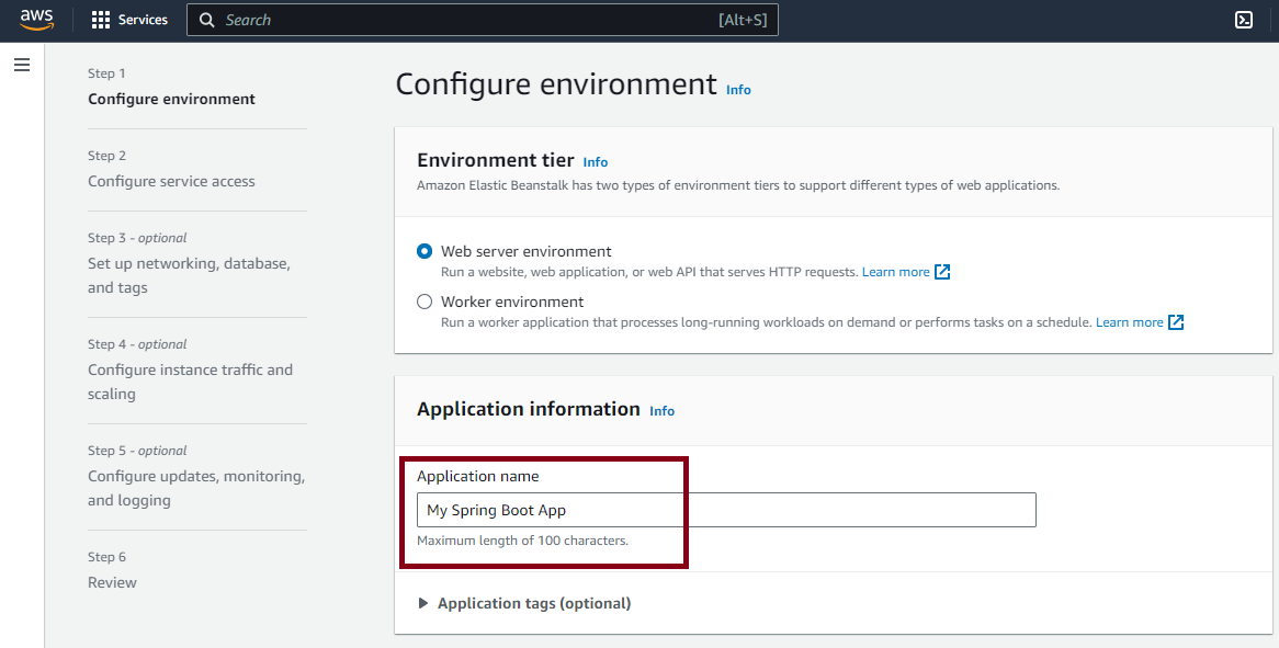 Configure environment app name