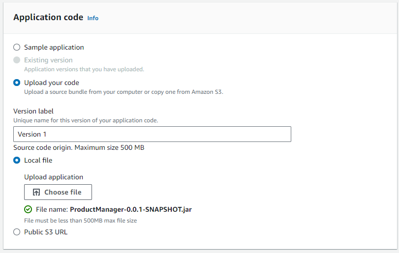 application code upload local jar file