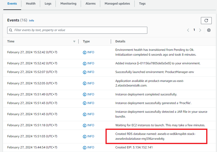 database RDS created