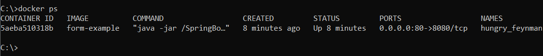 run docker ps command 2nd time